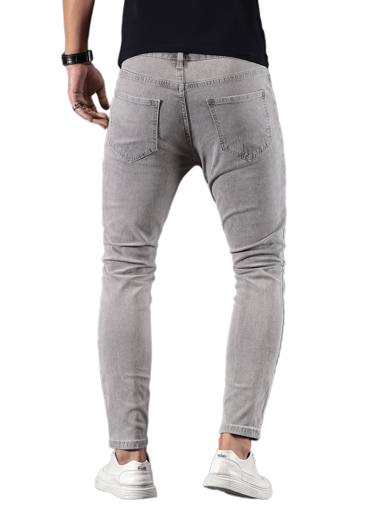 mens casual skinny medium stretch jeans chic street style denim pants details 1