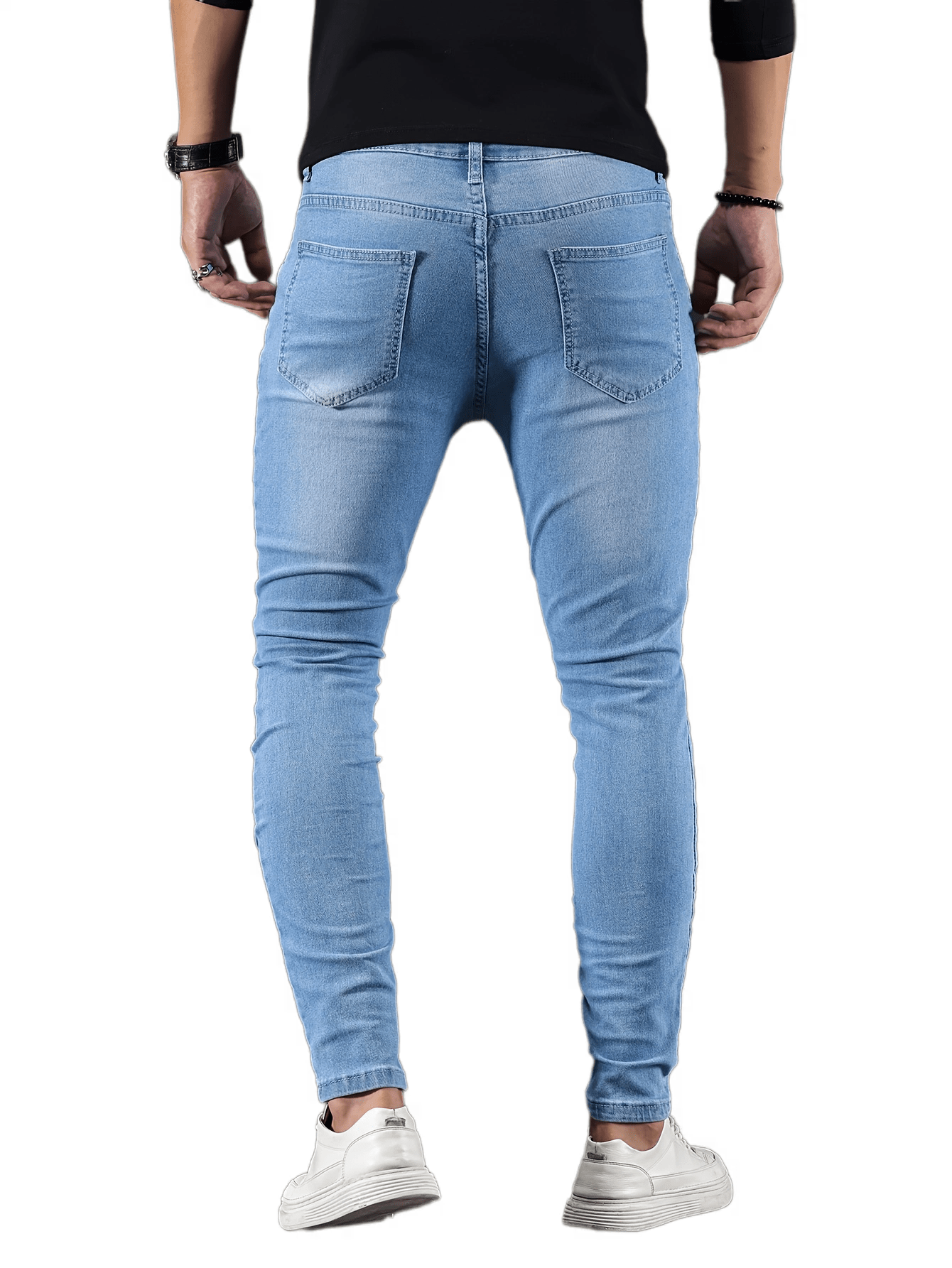 mens casual skinny medium stretch jeans chic street style denim pants details 11