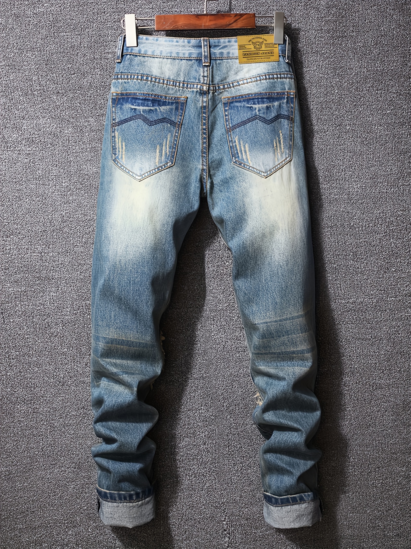 vintage style ripped jeans mens casual street style jeans details 0