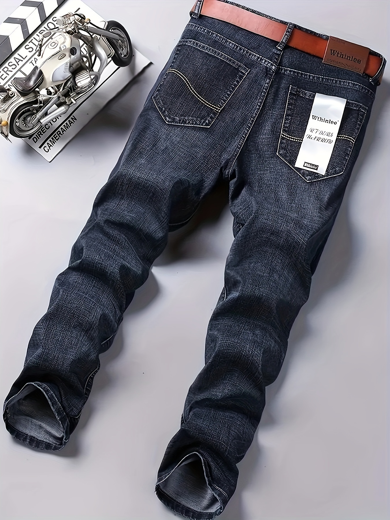 mens straight leg slightly stretch jeans for business semi formal stretch denim pants details 5