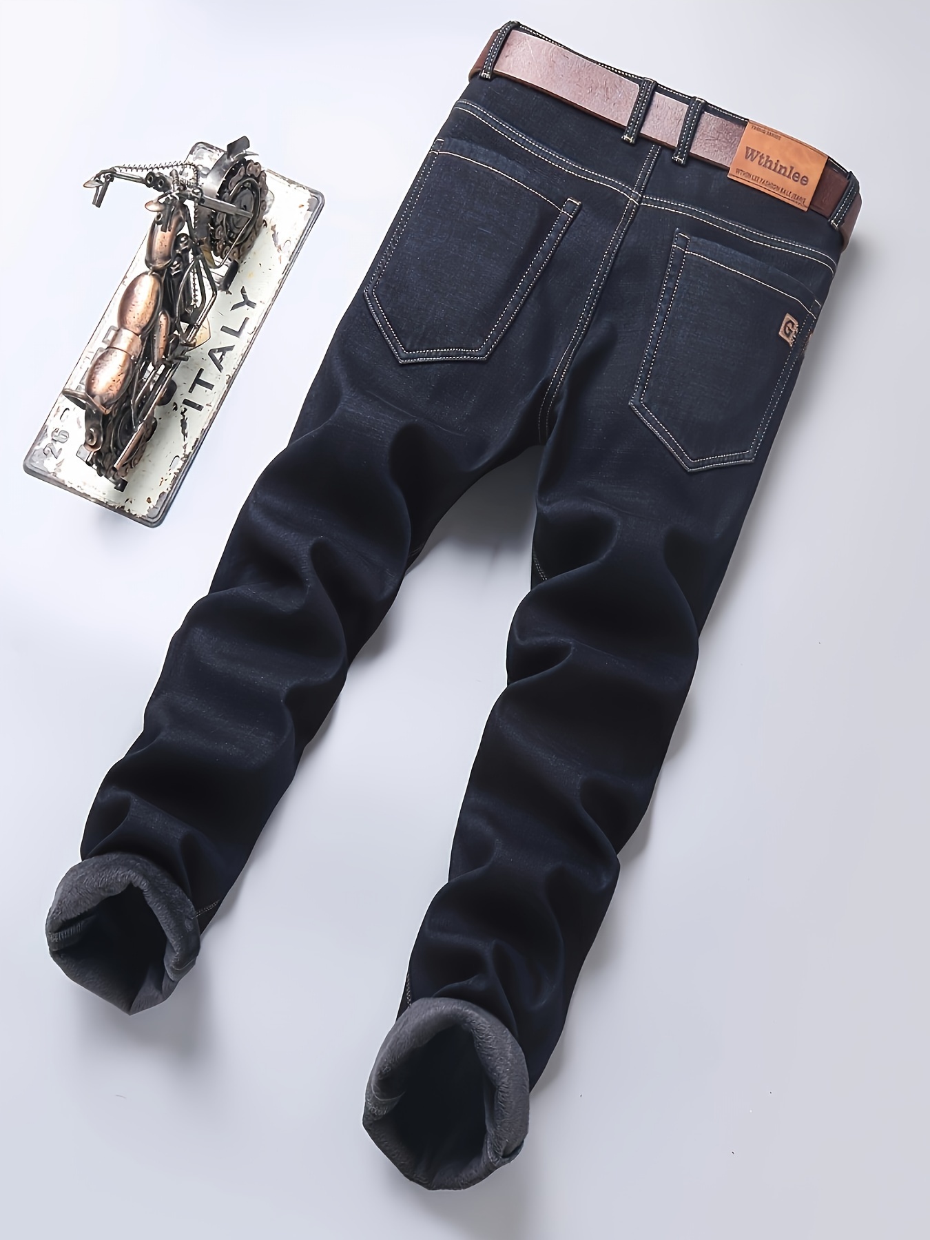 mens classic design warm thick jeans semi formal stretch jeans for business details 5