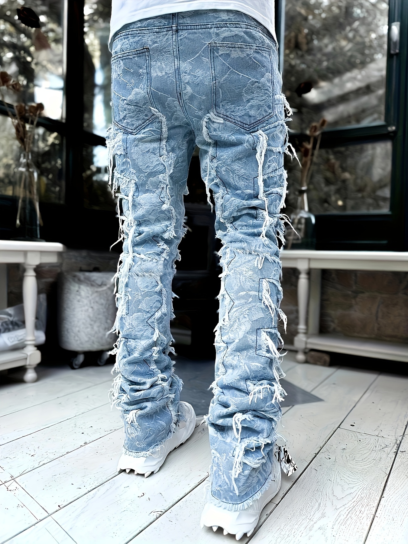 mens y2k raw trim straight leg jeans casual street style jeans details 5