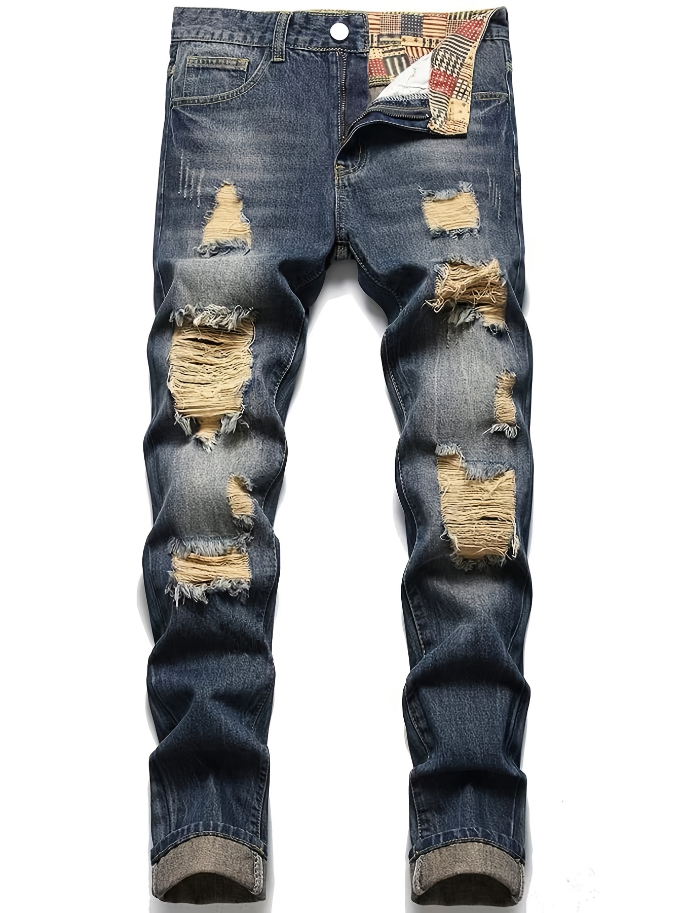 regular fit ripped jeans mens casual street style distressed denim pants for all seasons details 23