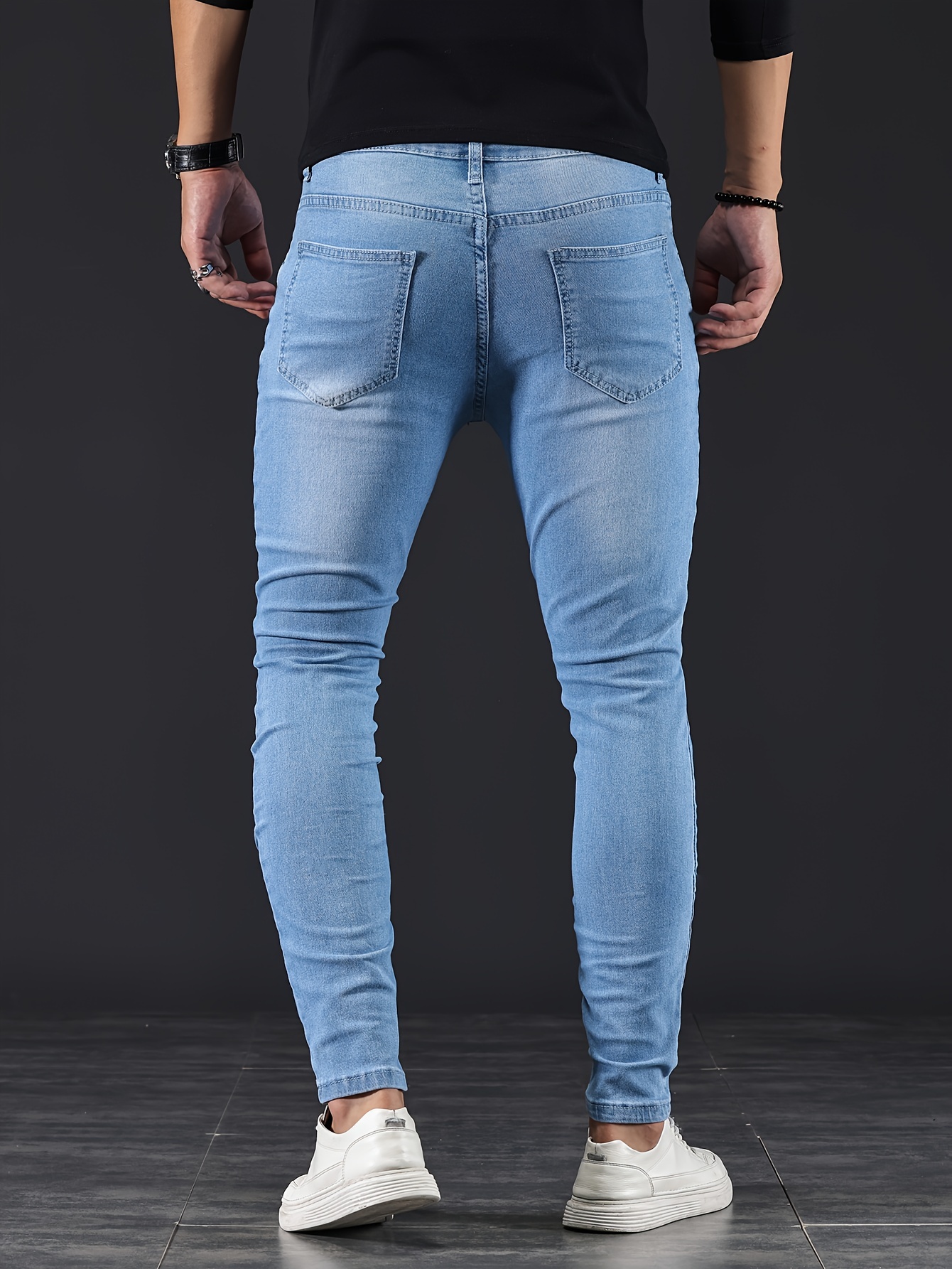 mens slim fit jeans street style distressed medium stretch denim pants details 1