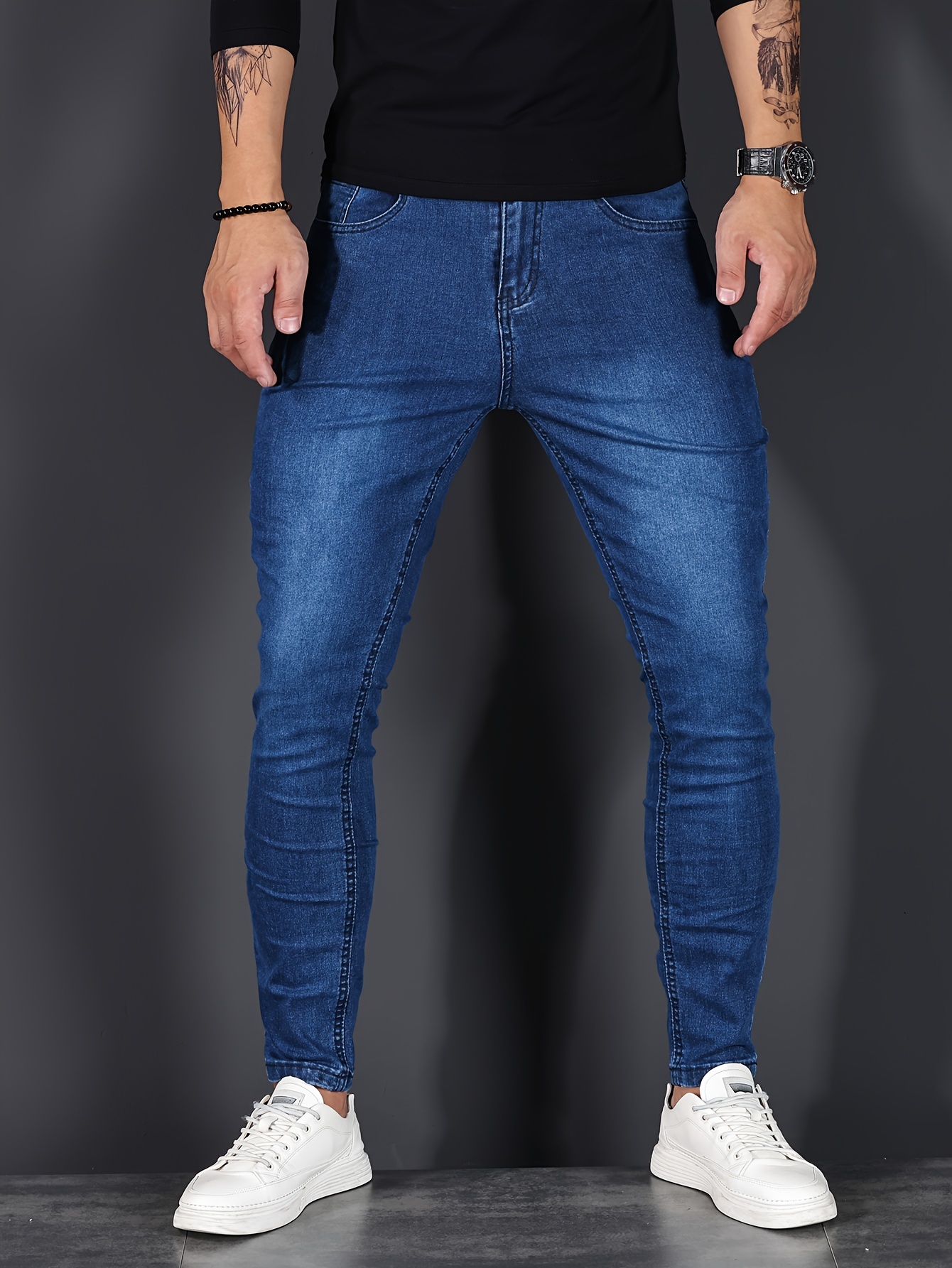 mens slim fit jeans street style distressed medium stretch denim pants details 18