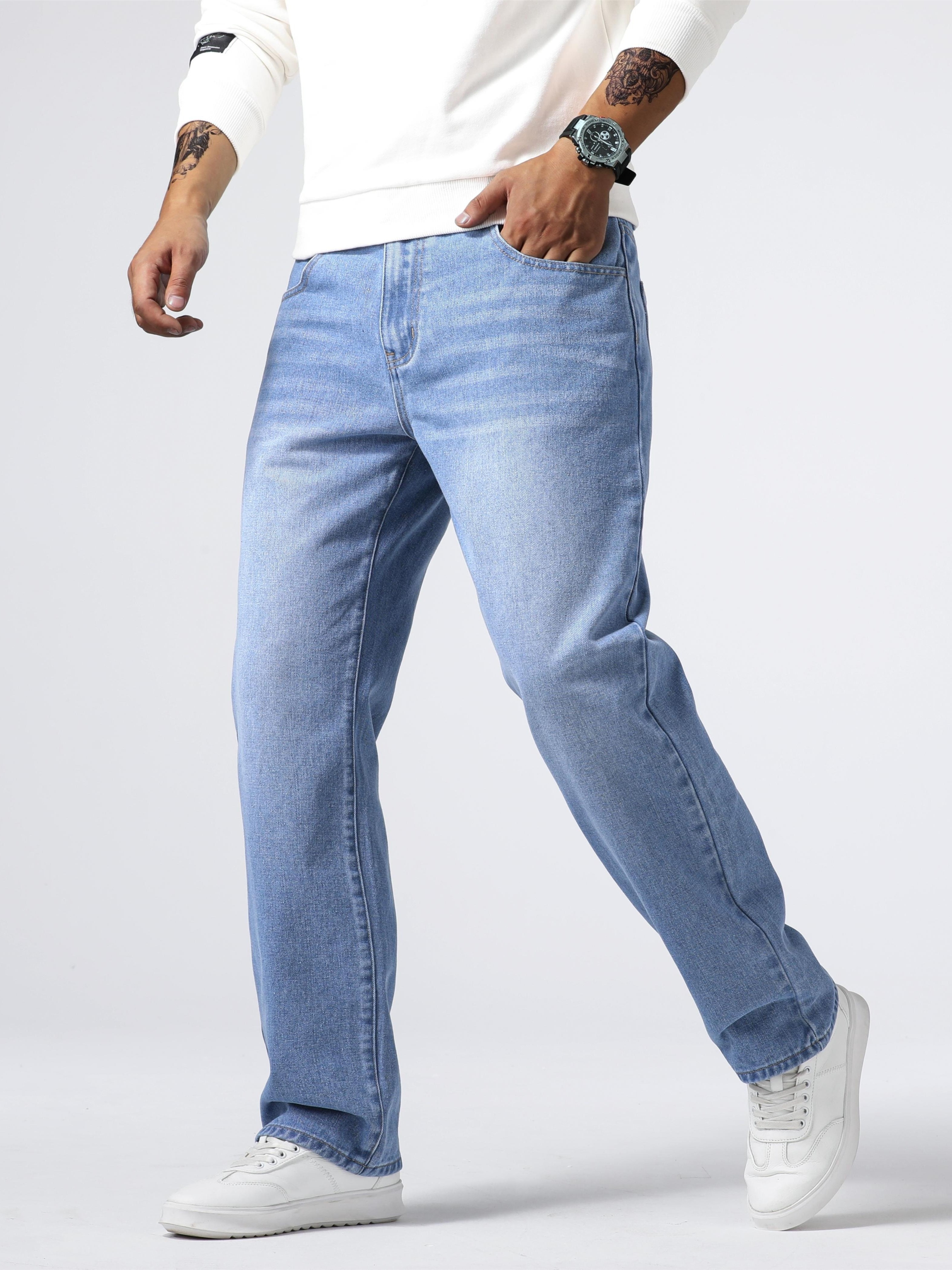 mens casual loose fit jeans street style straight leg denim pants details 32