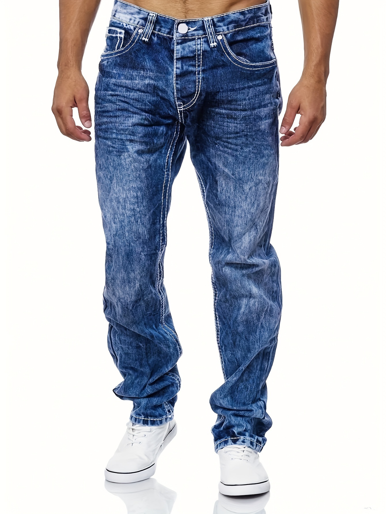 mens casual slim fit stretch jeans chic street style distressed denim pants details 6